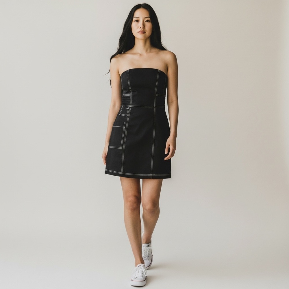 KAZU Strapless Black Mini Dress Contrast Stitch Size M